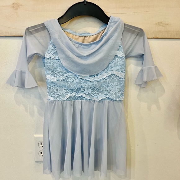 Weissman Go Your Own Way lyrical dance costume sky blue, lace ruffles, SC - Picture 7 of 8